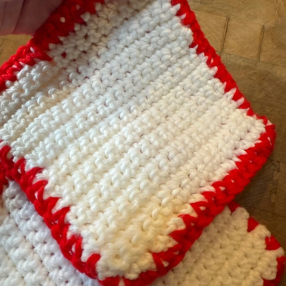 Handmade Red & White Crochet Pot Holders - Set of 3